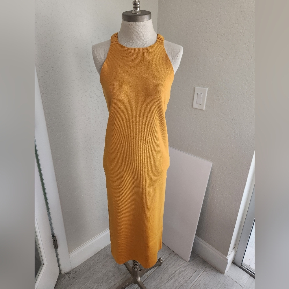 525 Elegant Mustard Yellow (Tumeric) Knit Midi Dress